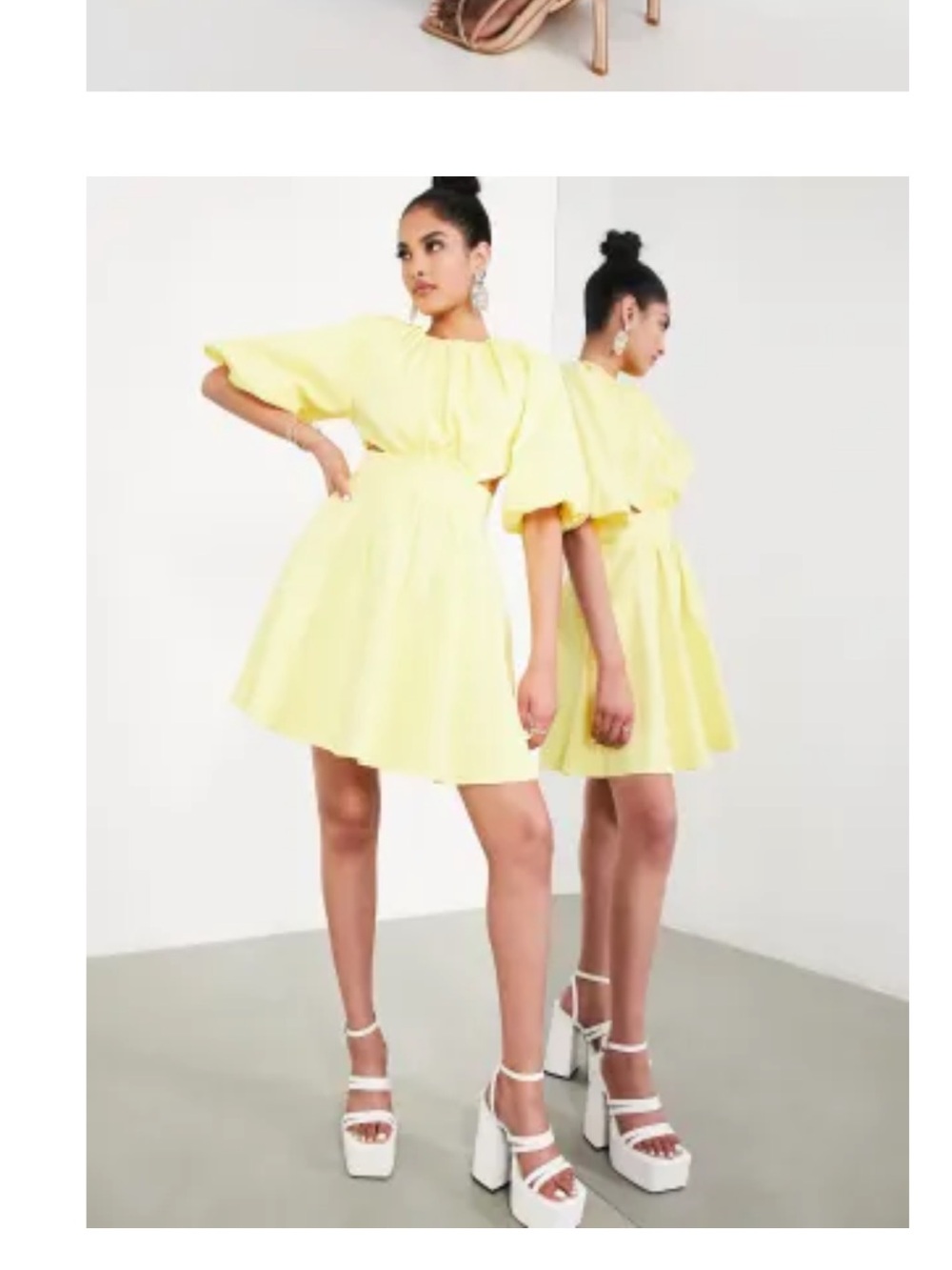 ASOS Yellow Puff Sleeve Midi Dress - Picture 3 of 3